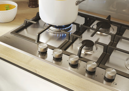 CANDY BI CHG7WL4WTX|33803489|Piano Gas da 75cm inox;  Griglie in ghisa; 5 fuochi ; bruciatore specia