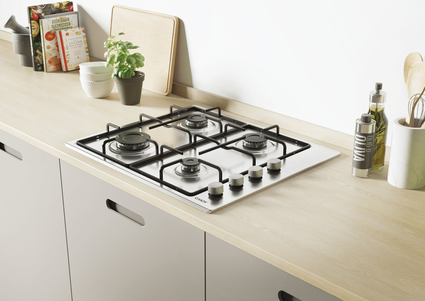 CANDY CHW6LX | 33802049 | Piano Gas da 60cm lateral inox;  Griglie in piattina; 4 fuochi Manopola in