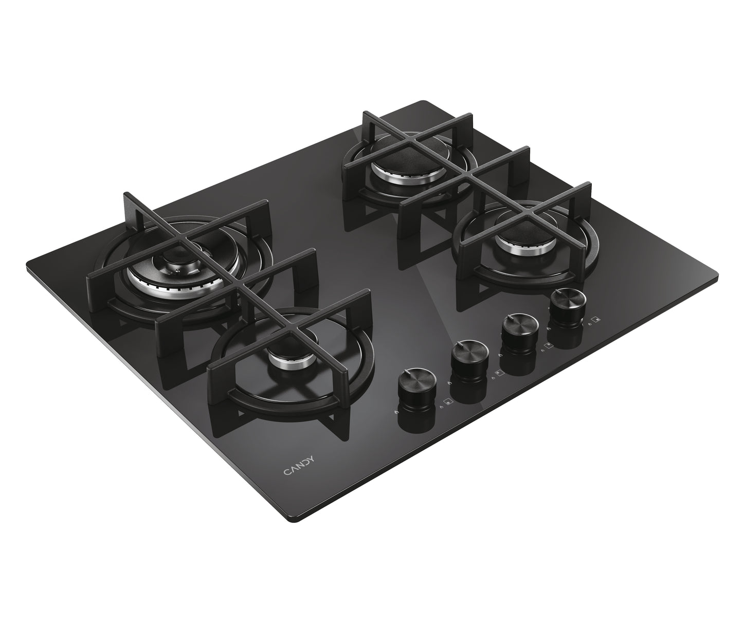 CANDY BI CVG6BR4WTB|33803483|Piano Gas da 60 cm; 4 fuochi; Vetro Nero; Bruciatore speciale posterior