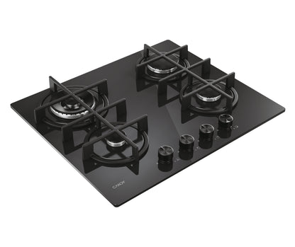 CANDY BI CVG6BR4WTB|33803483|Piano Gas da 60 cm; 4 fuochi; Vetro Nero; Bruciatore speciale posterior