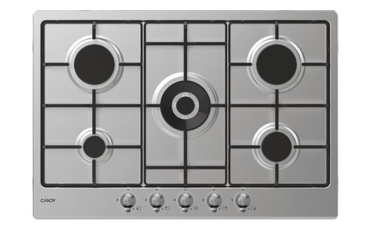 CANDY BI CHW74WTX|33801980|Piano Gas da 75cm ghisa;  Griglie in piattina; 5 fuochi DC 4Kw; manopola