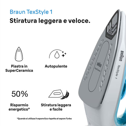 BRAUN PED SI1050BL | CASA | FERRI DA STIRO | FERRO VAPORE | FERRO VAPORE 2000W PIAST.NON STICK BIANC