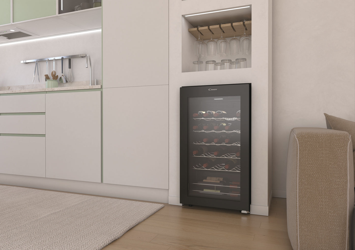 CANDY FS CWC033M | 34005572 | 850x475x456 | 48x85cm, Classe G, finitura Glass Black, Ripiani Acciaio