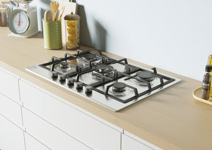 CANDY BI CHG74WX|33801986|Piano Gas da 75cm inox;  Griglie in ghisa; 5 fuochi; doppia corona 4kw
