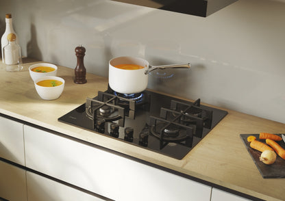 CANDY BI CVG6BR4WTB|33803483|Piano Gas da 60 cm; 4 fuochi; Vetro Nero; Bruciatore speciale posterior