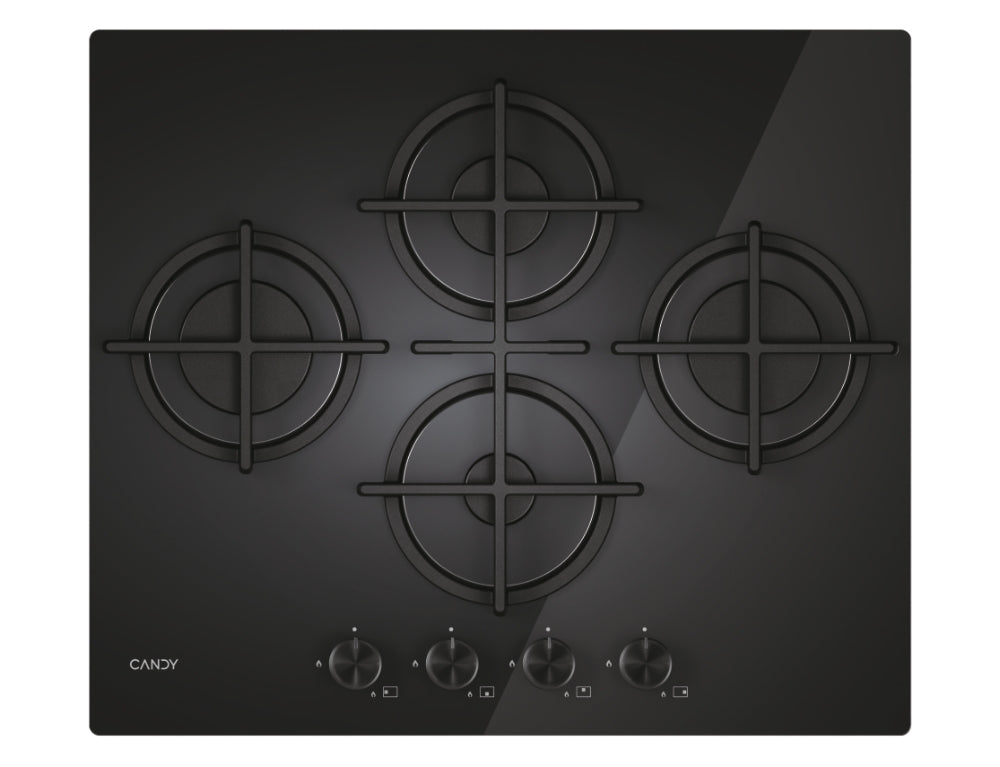 CANDY BI CVG6DTB|33803485|Piano Gas  Vetro Nero; da 60 cm; 4 Fuochi Rombo/Diamond;Griglie in ghisa;