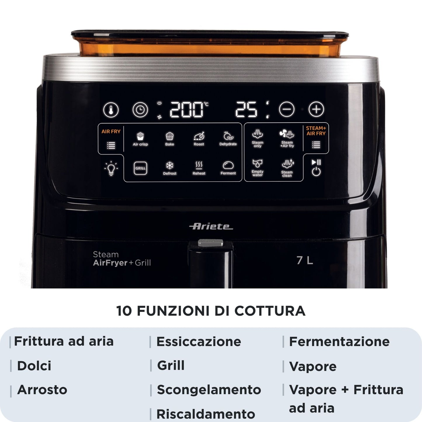 ARIETE PED 4636 | CUCINA | COTTURA CIBI | FRIGGITRICI | FRIGGITRICE AD ARIA VAPORE C/GRILL 1700W 7LT