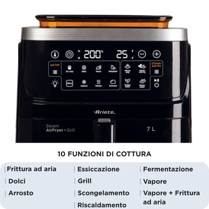 ARIETE PED 4636 | CUCINA | COTTURA CIBI | FRIGGITRICI | FRIGGITRICE AD ARIA VAPORE C/GRILL 1700W 7LT