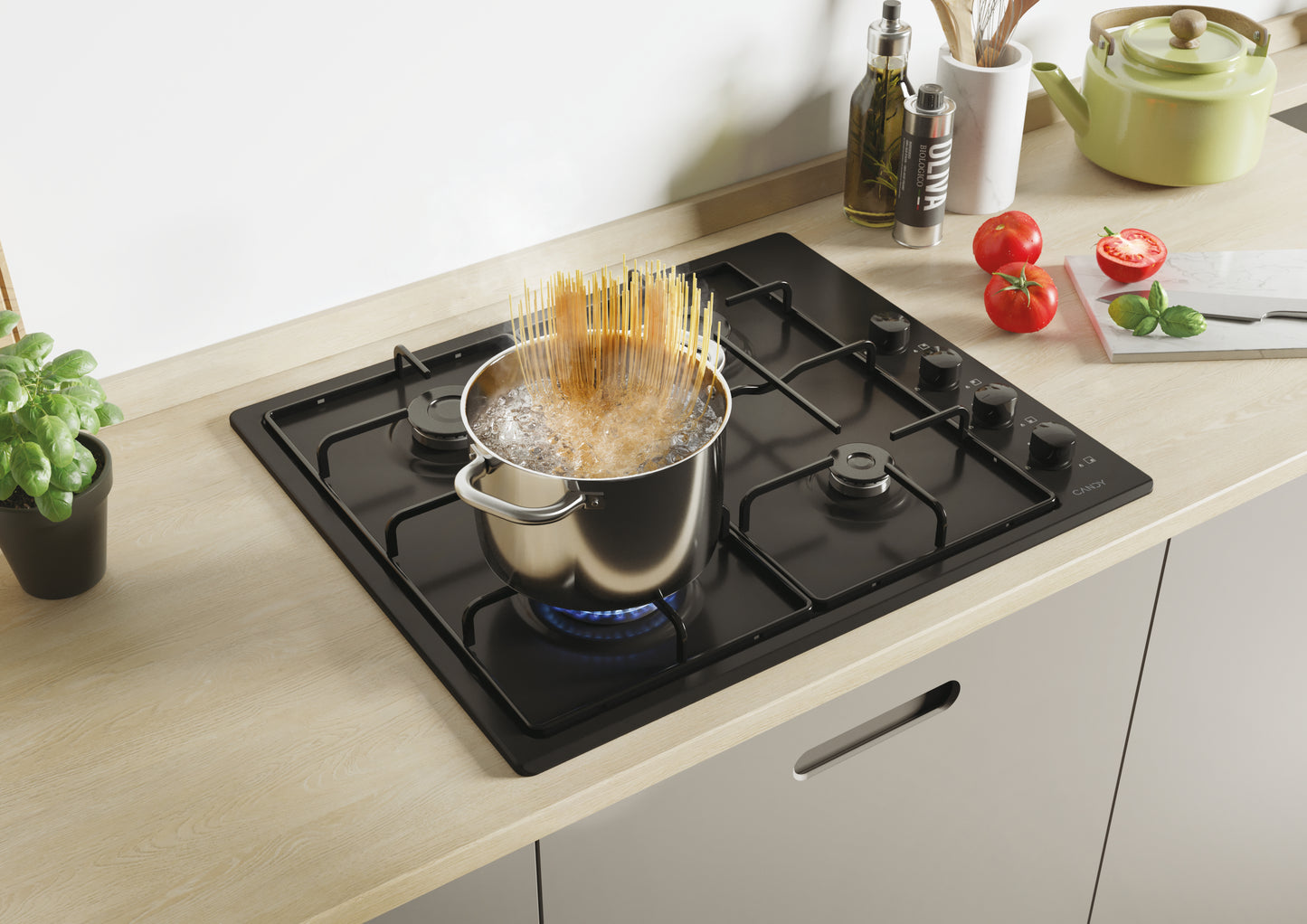 CANDY BI CHW6LBB|33801977|Piano Gas da 60cm lateral nero;  Griglie in piattina; 4 fuochi; manopola n