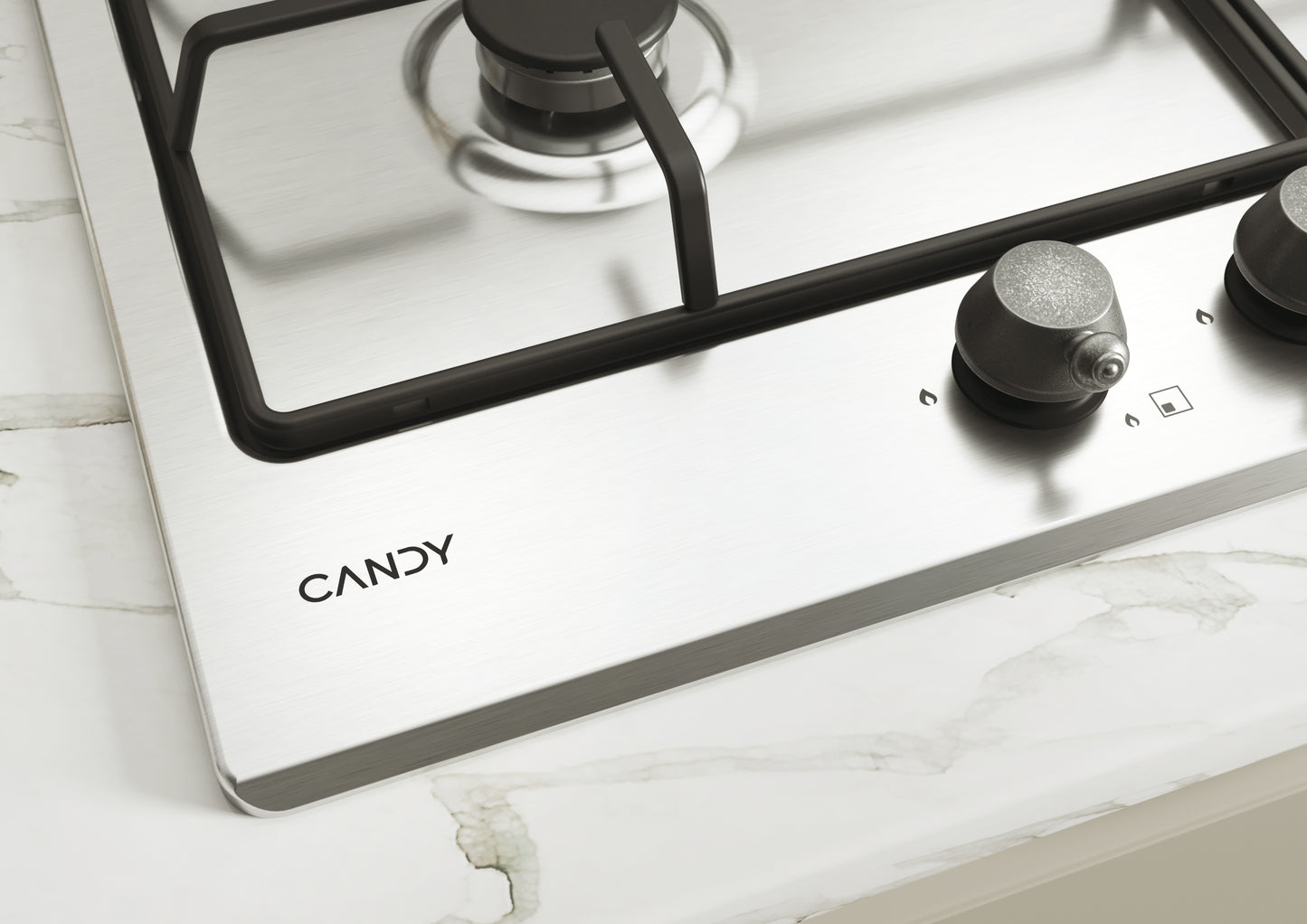 CANDY BI CHW6BR4WTX|33801984|Piano a Gas da 60 cm inox ;  Griglie in ghisa; 4 fuochi con DC 4Kw; man