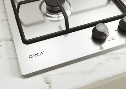 CANDY BI CHW6BR4WTX|33801984|Piano a Gas da 60 cm inox ;  Griglie in ghisa; 4 fuochi con DC 4Kw; man