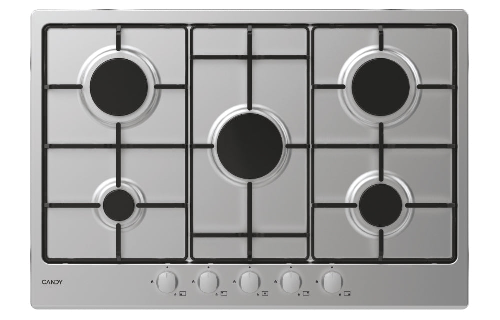 CANDY BI CHW7X|33801969|Piano Gas da 75cm inox;  Griglie in piattina; 5 fuochi; ultraBruciatore Rapi