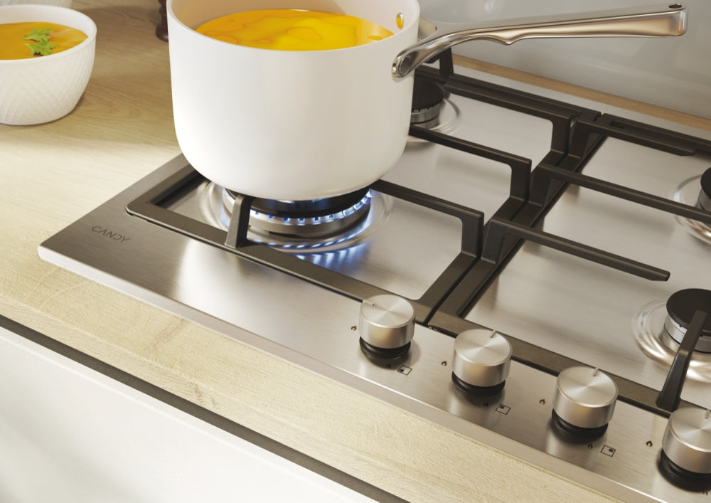 CANDY BI CHG6BF4WTX|33803487|Piano Gas da 60cm inox;  Griglie in ghisa; 4 fuochi; bruciatore special
