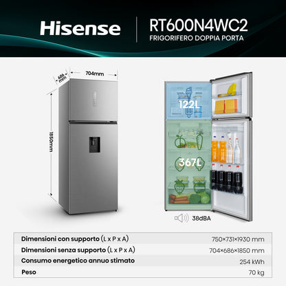 HISENSE BIANCO RT600N4WC2 | FRIGORIFERI | FRIGORIFERI A 2PORTE | FRIGO 2P NO FROST | FRIGO 2P.466LT