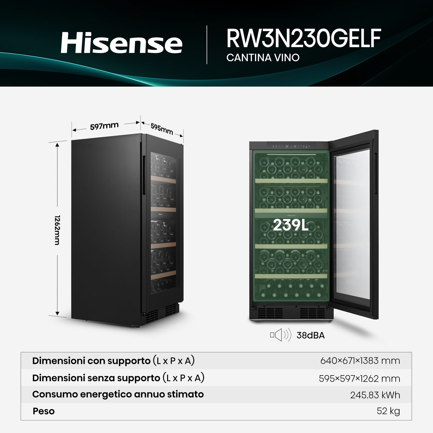 HISENSE BIANCO RW3N230GELF | FRIGORIFERI | CANTINE | CANTINE | CANTINA CE.F 104BOTT. 230LT NO FROST