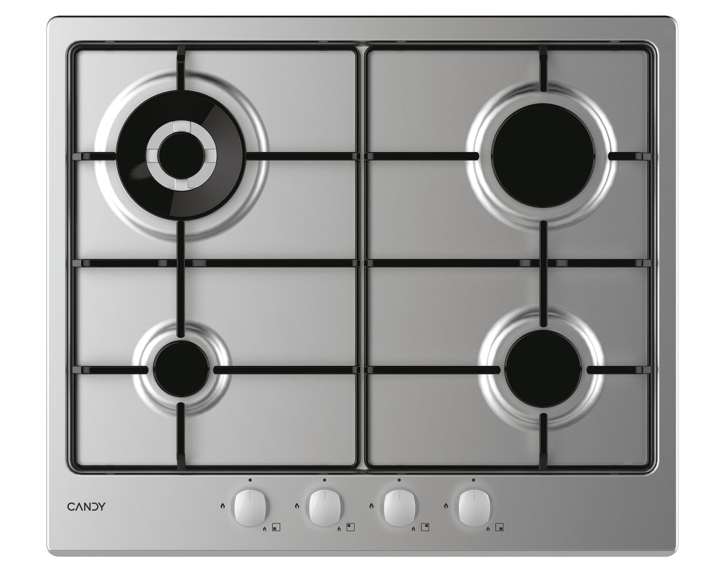 CANDY BI CHW6BR4WX|33801975|Piano Gas da 60 cm inox ;  Griglie in piattina; 4 fuochi; Bruciatore spe