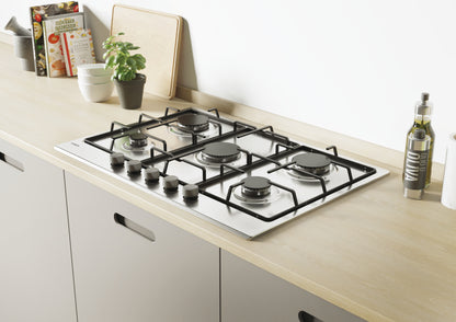 CANDY BI CHW7X|33801969|Piano Gas da 75cm inox;  Griglie in piattina; 5 fuochi; ultraBruciatore Rapi
