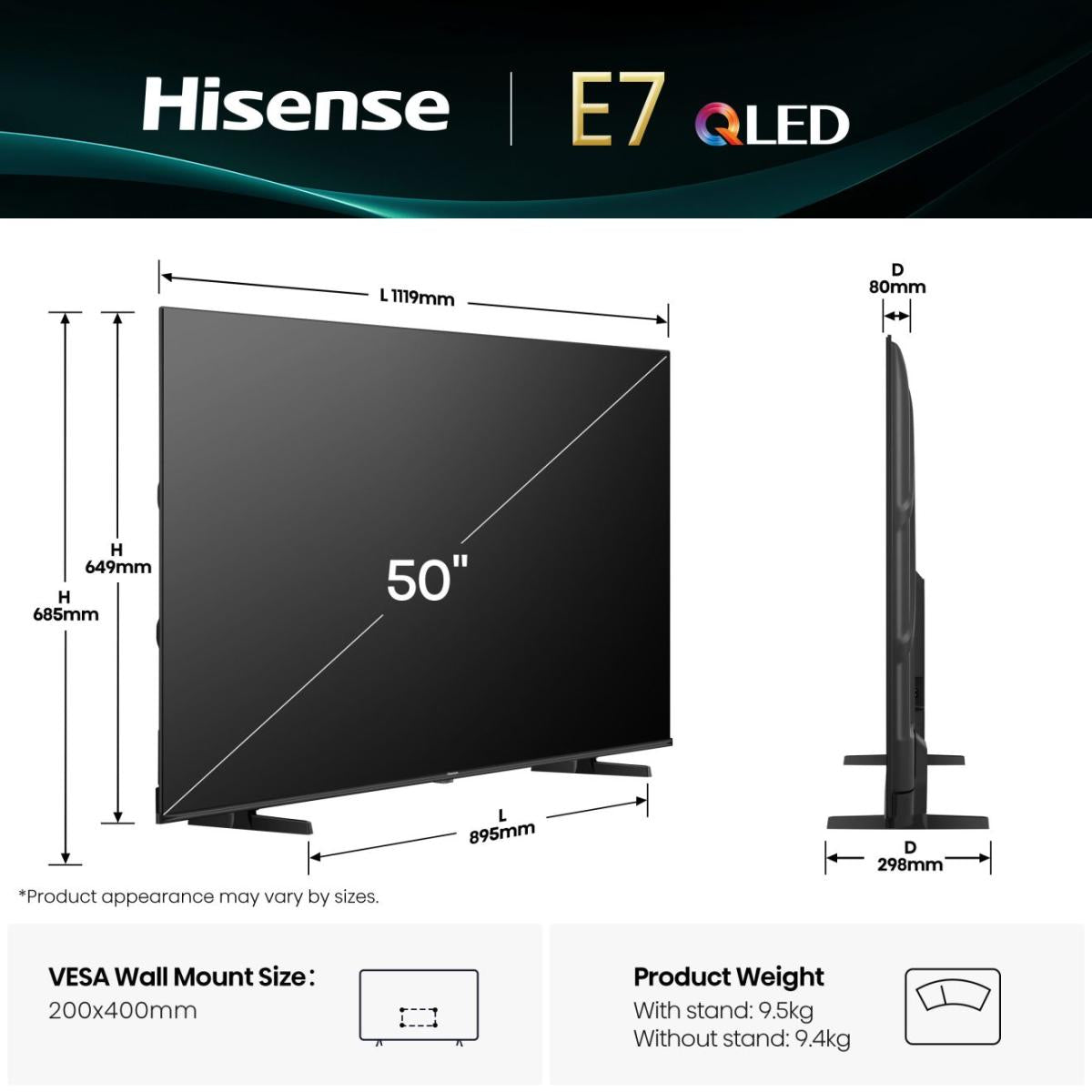 HISENSE ELETTRONICA 50E79Q | TV | TV LED | TV LED 50"-55" | TV QLED 50"UHD 4K 60HZ DVBT2/S2 SMART VI