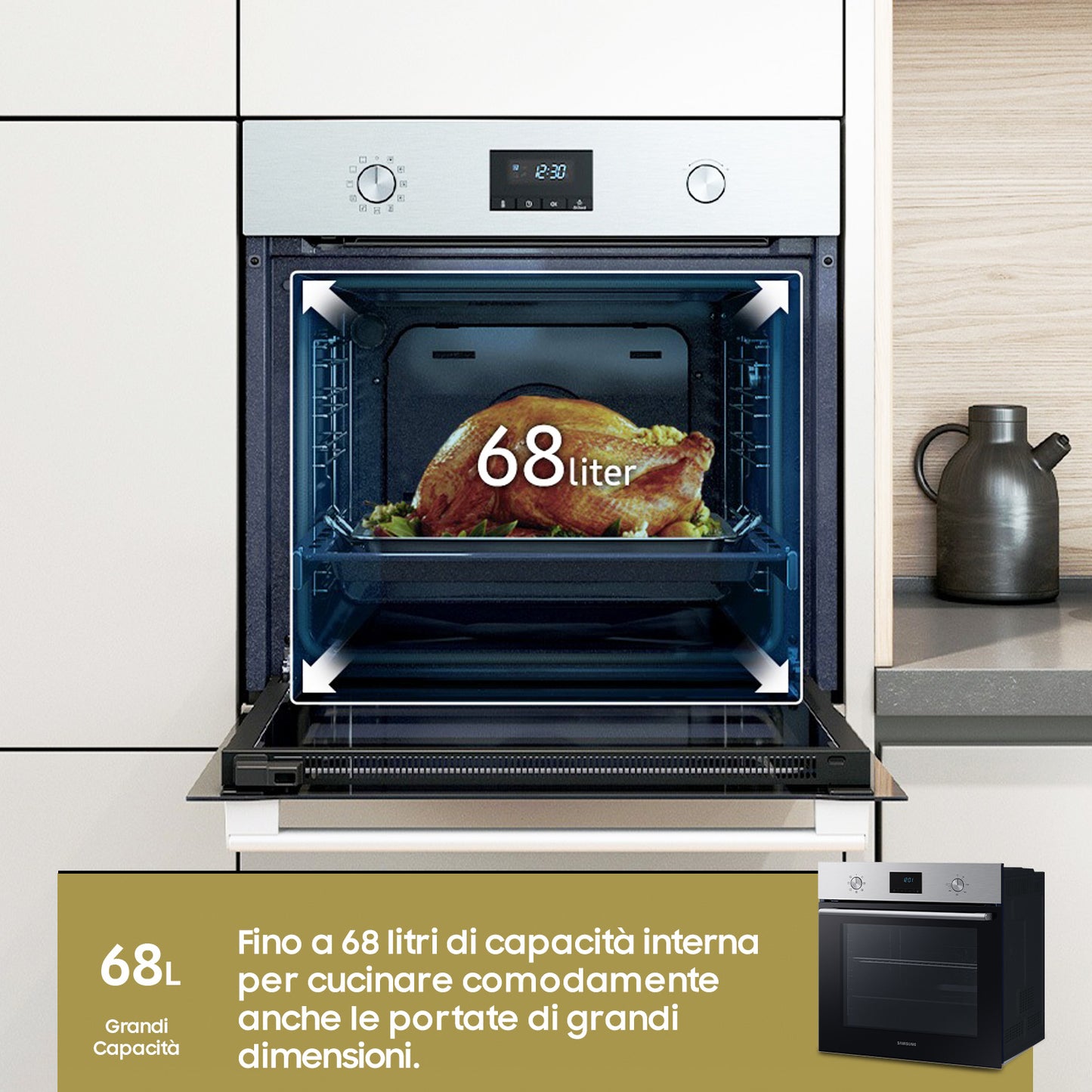 SAMSUNG FINE SERIE NV68A1110BS/ET | FORNO SAMSUNG SINGLE FAN, CLASSE : A, 68L