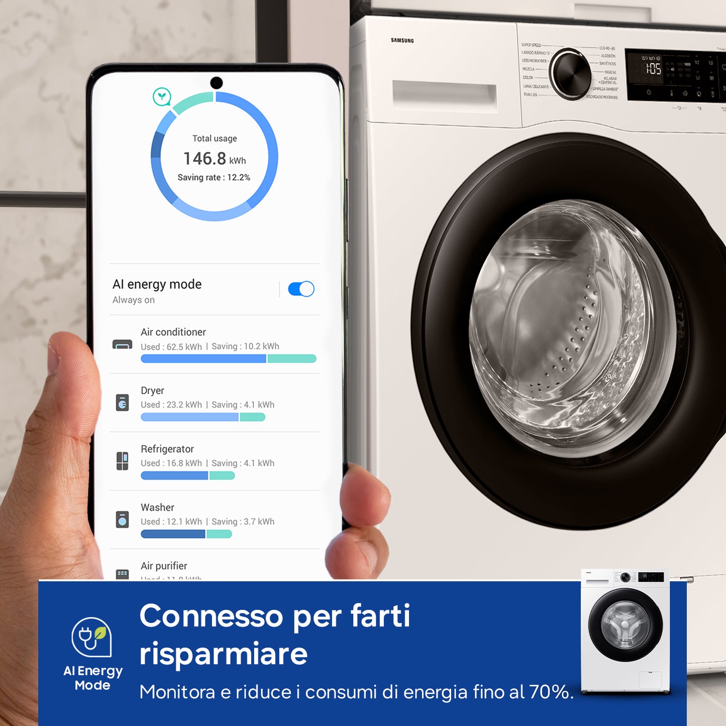 SAMSUNG BIANCO WW90DG5G34AEET | LAVATRICI | LAVATRICI PROFONDITA' RIDOTTA | LAV.SLIM FINO 48CM 8KG-O