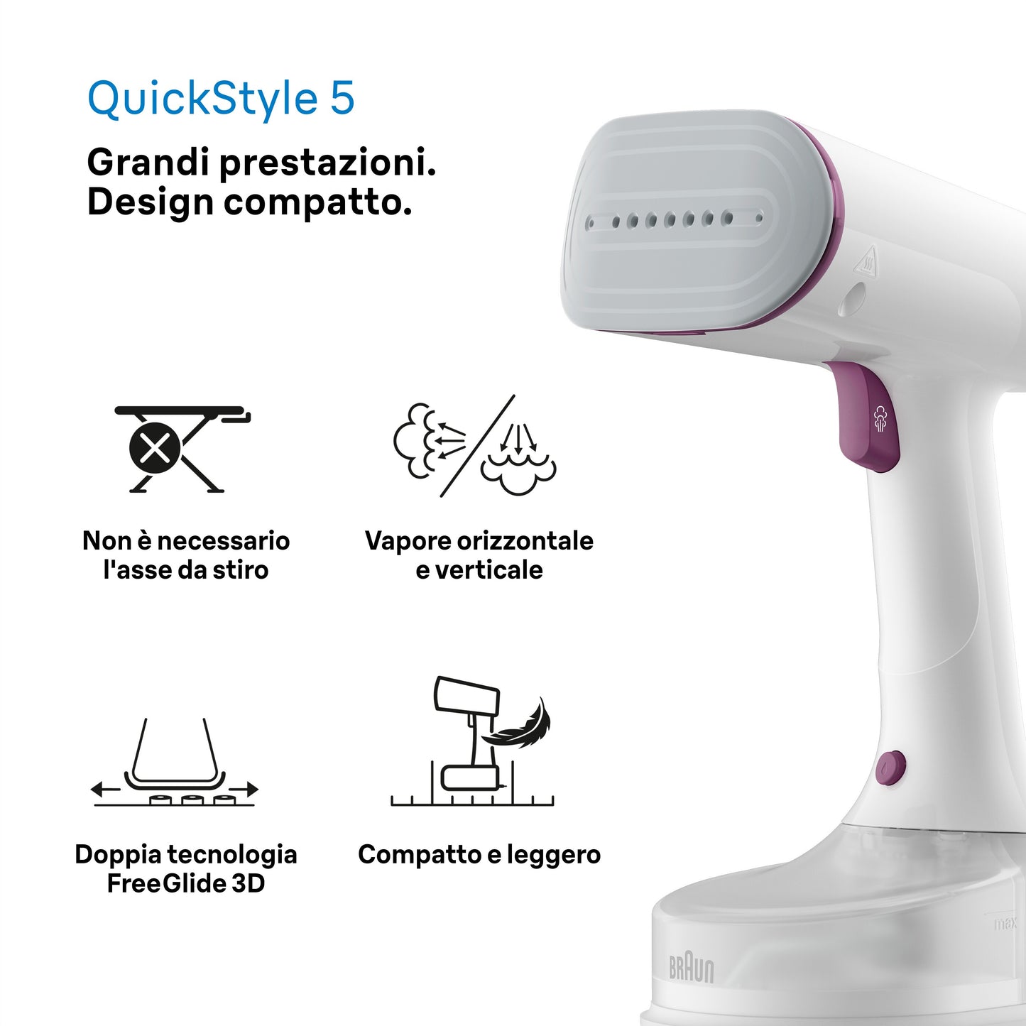 BRAUN PED GS5011PU | CASA | FERRI DA STIRO | FERRO VERTICALE | STIRATORE VERTICALE 1200W QUICKSTYLE
