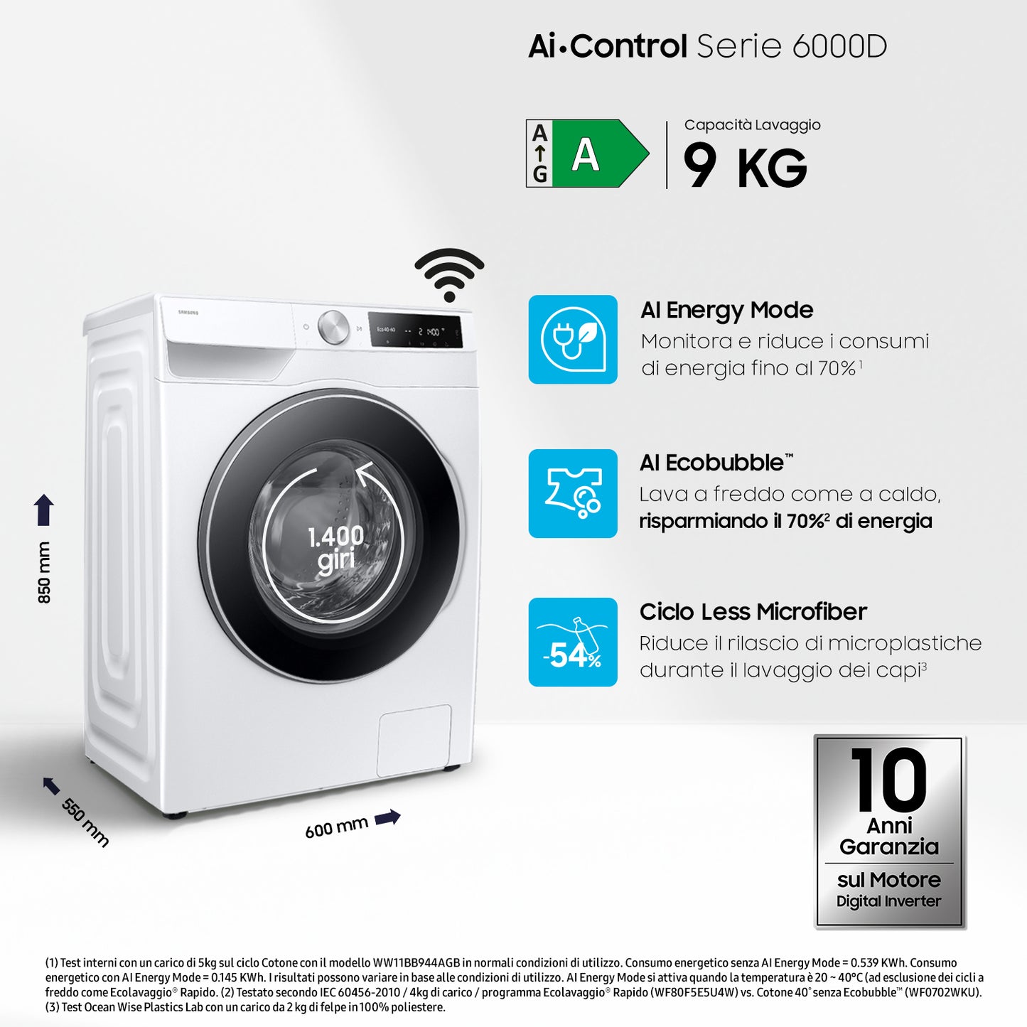 SAMSUNG BIANCO WW90DG6U25LEU3 | LAVATRICI | LAVATRICI CARICO FRONTALE | LAV. C/FRONTALE 9-9,99KG | L