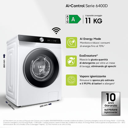 SAMSUNG BIANCO WW11DG6B85LKU3 | LAVATRICI | LAVATRICI CARICO FRONTALE | LAV. C/FRONTALE 11-11,99KG |