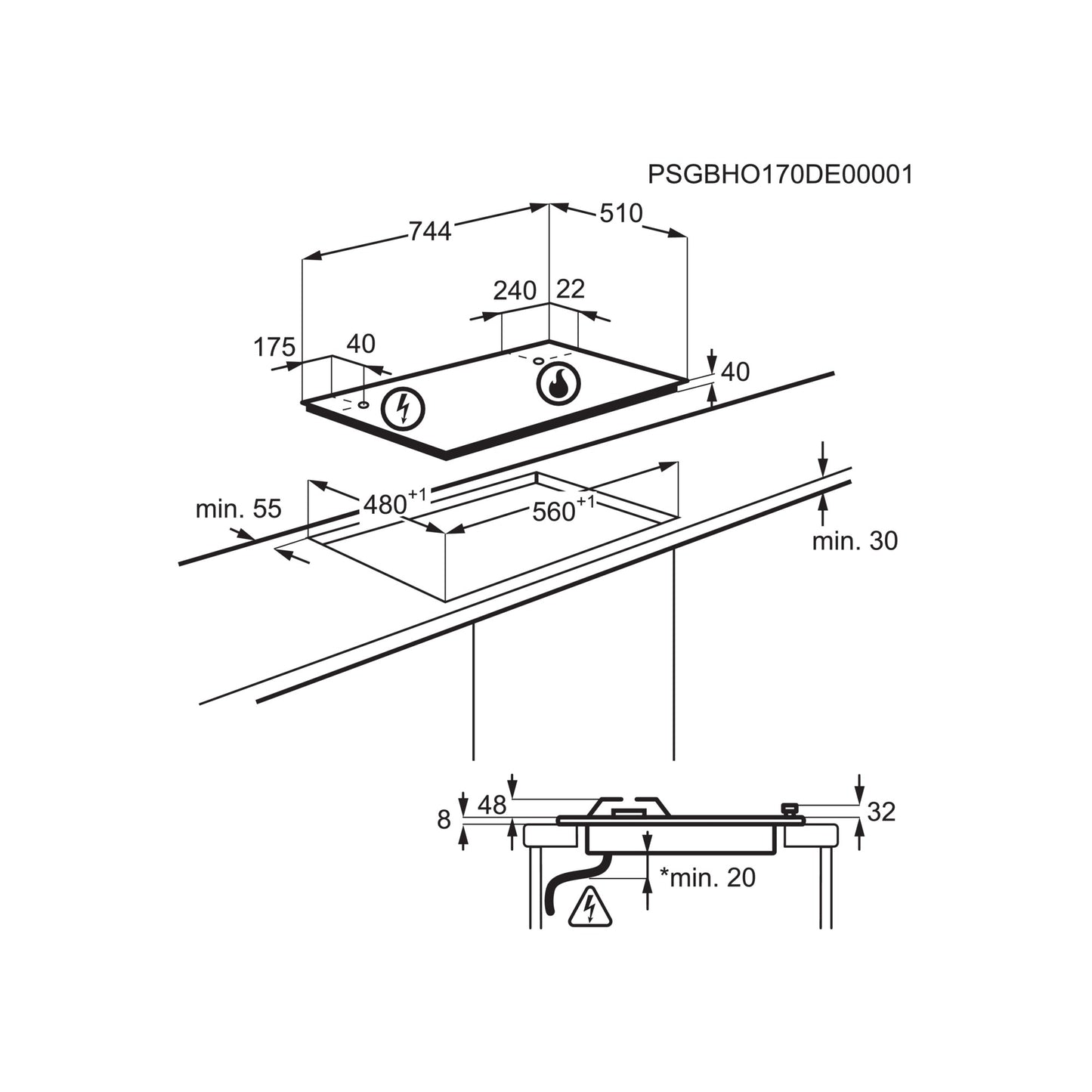 Electrolux BI   KGS7564SX   | 75 cm New Linea Slim 8mm - 5 fuochi gas - Bruciatori ad alta efficienz