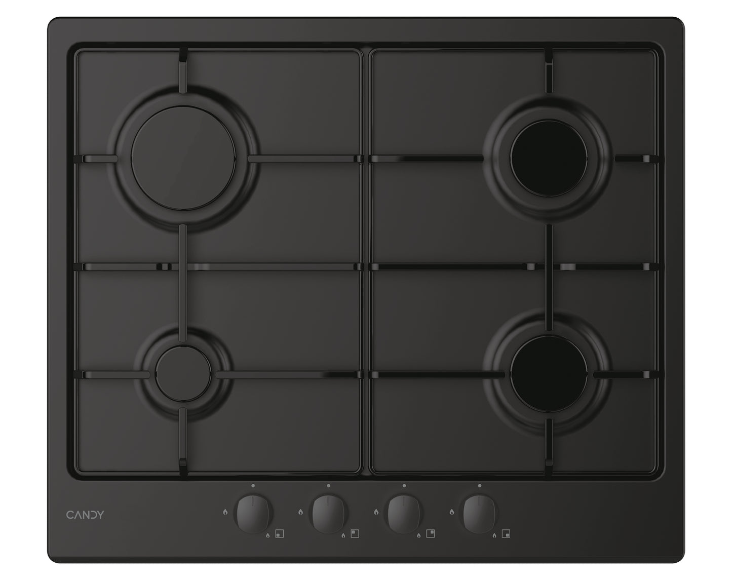 CANDY BI CHW6BRBB|33801972|Piano Gas da 60 cm nero;  Griglie in piattina; 4 fuochi con Bruciatore Ra