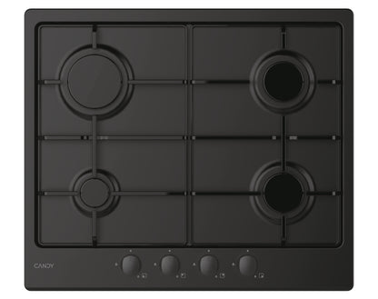 CANDY BI CHW6BRBB|33801972|Piano Gas da 60 cm nero;  Griglie in piattina; 4 fuochi con Bruciatore Ra