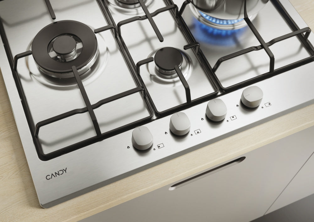 CANDY BI CHW6D4WX|33801968|Piano Gas da 60cm  inox;  Griglie in piattina; 4 fuochi diamond; doppia c