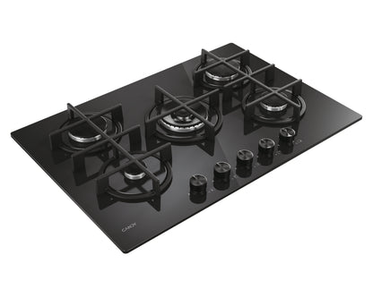 CANDY BI CVG74WTB|33803484|Piano Gas  Vetro Nero; da 75 cm; 5 Fuochi;  Bruciatore speciale al centro