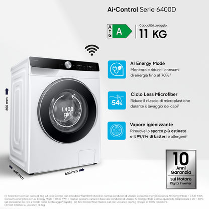 SAMSUNG TRANSF FS PROMO WW11DG6B25LKU3 | LAV.C/FRONT 11KG 1400GIRI CE.A-10% VAP. WIFI NERO