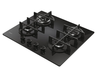CANDY BI CVG6BR4WTB|33803483|Piano Gas da 60 cm; 4 fuochi; Vetro Nero; Bruciatore speciale posterior