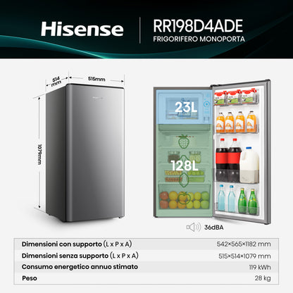 HISENSE BIANCO RR198D4ADE | FRIGORIFERI | FRIGORIFERI A 1PORTA | FRIGO 1P STATICO | FRIGO 1P.151LT C