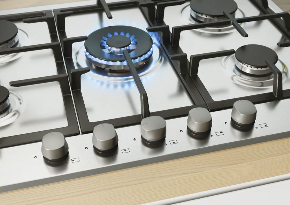 CANDY BI CHG74WX|33801986|Piano Gas da 75cm inox;  Griglie in ghisa; 5 fuochi; doppia corona 4kw