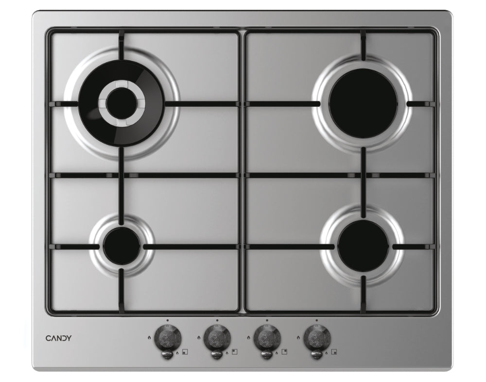CANDY BI CHW6BR4WTX|33801984|Piano a Gas da 60 cm inox ;  Griglie in ghisa; 4 fuochi con DC 4Kw; man