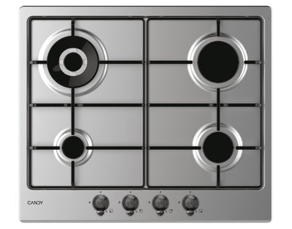 CANDY BI CHW6BR4WTX|33801984|Piano a Gas da 60 cm inox ;  Griglie in ghisa; 4 fuochi con DC 4Kw; man