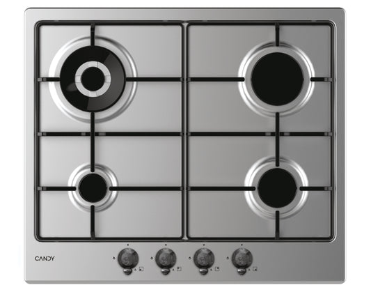 CANDY BI CHW6BR4WTX|33801984|Piano a Gas da 60 cm inox ;  Griglie in ghisa; 4 fuochi con DC 4Kw; man