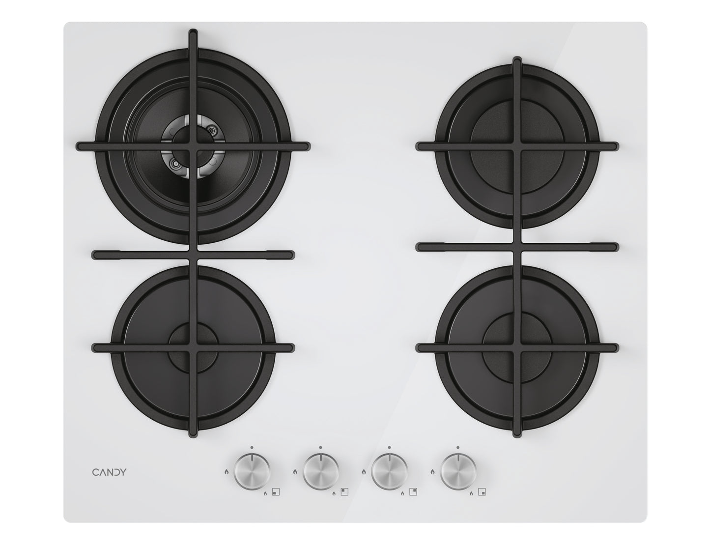 CANDY BI CVG6BR4WTW|33803481|Piano Gas Vetro Bianco ; da 60 cm; 4 fuochi; Big Rear DC 4 Bruciatore s