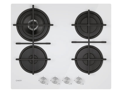 CANDY BI CVG6BR4WTW|33803481|Piano Gas Vetro Bianco ; da 60 cm; 4 fuochi; Big Rear DC 4 Bruciatore s