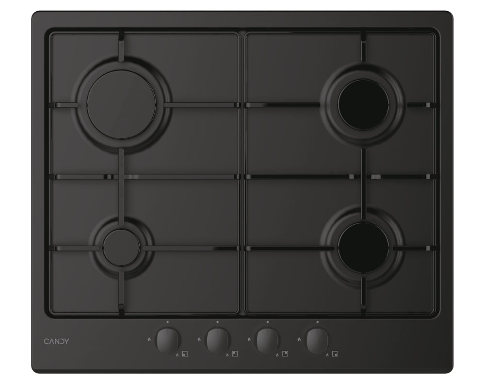 CANDY BI CHW6BRBB|33801972|Piano Gas da 60 cm nero;  Griglie in piattina; 4 fuochi con Bruciatore Ra