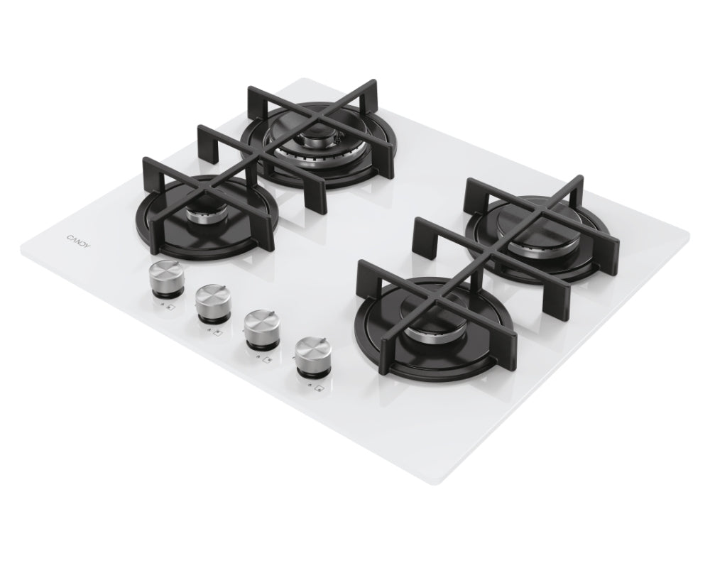 CANDY BI CVG6BR4WTW|33803481|Piano Gas Vetro Bianco ; da 60 cm; 4 fuochi; Big Rear DC 4 Bruciatore s