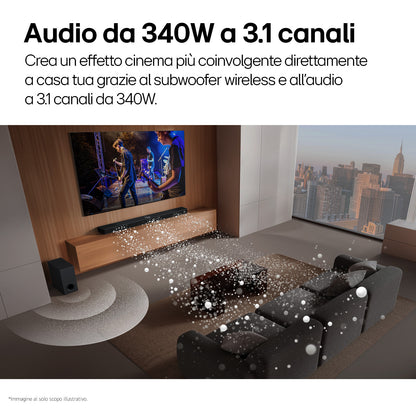 LG ELETTRONICA S60T | AUDIO | HOME CINEMA | SOUND BAR | SOUND BAR BT 3.1 340W C/SUBWOOFER WLSS NERO