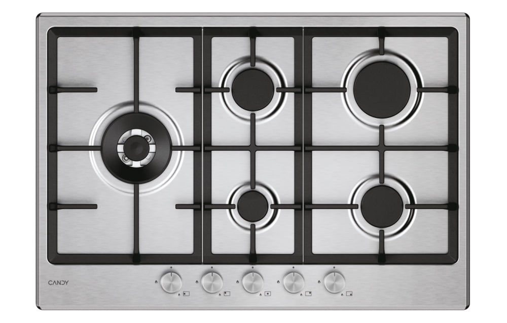 CANDY BI CHG7WL4WTX|33803489|Piano Gas da 75cm inox;  Griglie in ghisa; 5 fuochi ; bruciatore specia