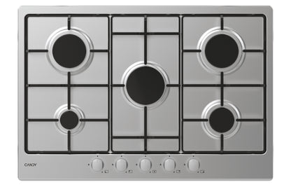 CANDY BI CHW7X|33801969|Piano Gas da 75cm inox;  Griglie in piattina; 5 fuochi; ultraBruciatore Rapi