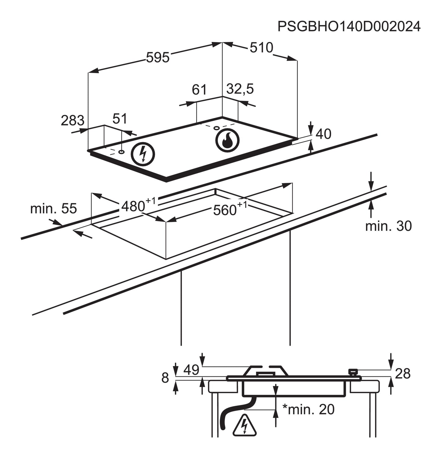 Electrolux BI   KGS6424SX   | 60 cm New Linea Slim Profilo 8 mm- 4 fuochi gas - Bruciatori ad alta e