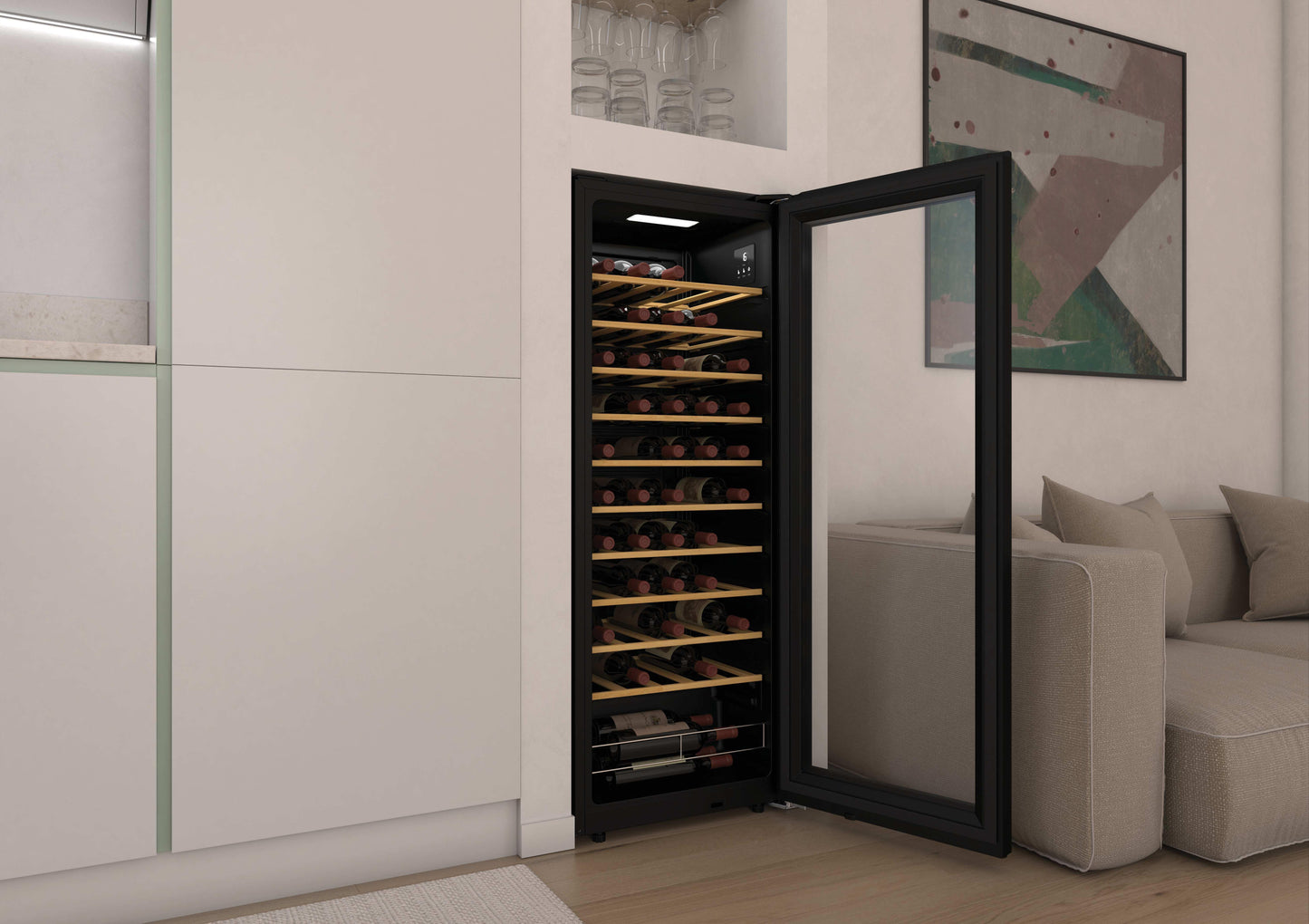 CANDY FS CWC058 | 34005571 | 1280x475x456 | 48x128cm, Classe G, finitura Glass Black, Ripiani Legno,