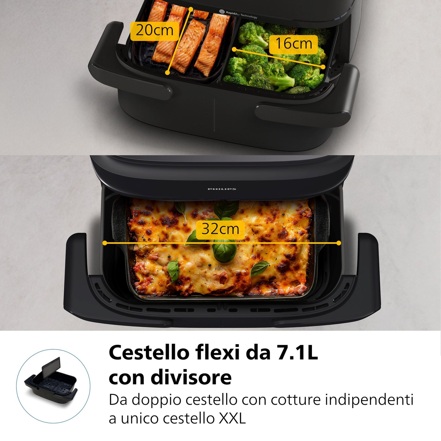 PHILIPS PED NA150 | CUCINA | COTTURA CIBI | FRIGGITRICI | FRIGGITRICE AD ARIA 2450W 2ZONE 3.55+3.55L