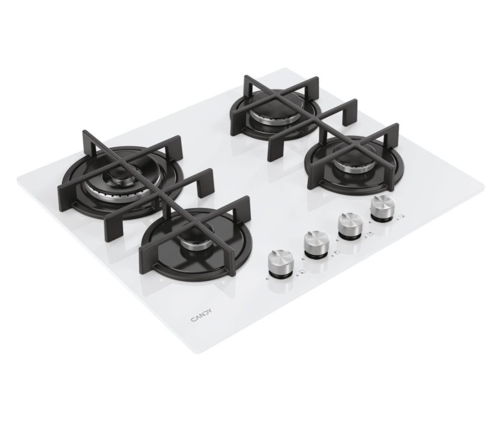 CANDY BI CVG6BR4WTW|33803481|Piano Gas Vetro Bianco ; da 60 cm; 4 fuochi; Big Rear DC 4 Bruciatore s